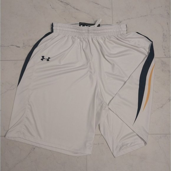 Under Armour Authentic Performance Basketball Shorts White Gold Blue Mens Medium - Picture 1 of 9